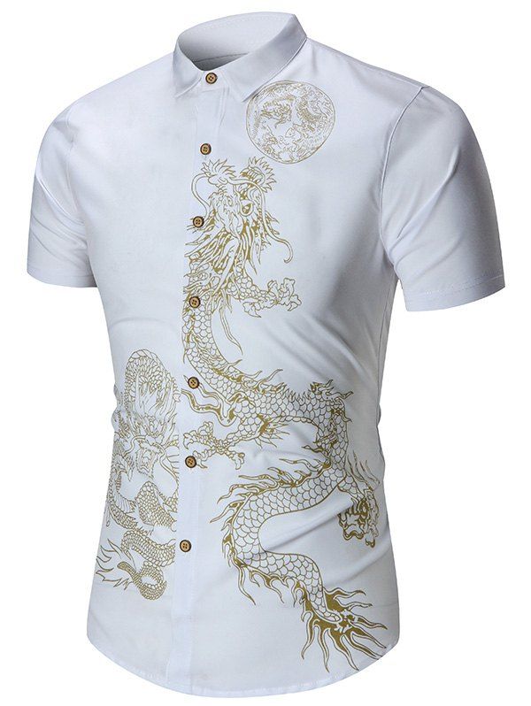 

Short Sleeve Dragon Print Shirt, White