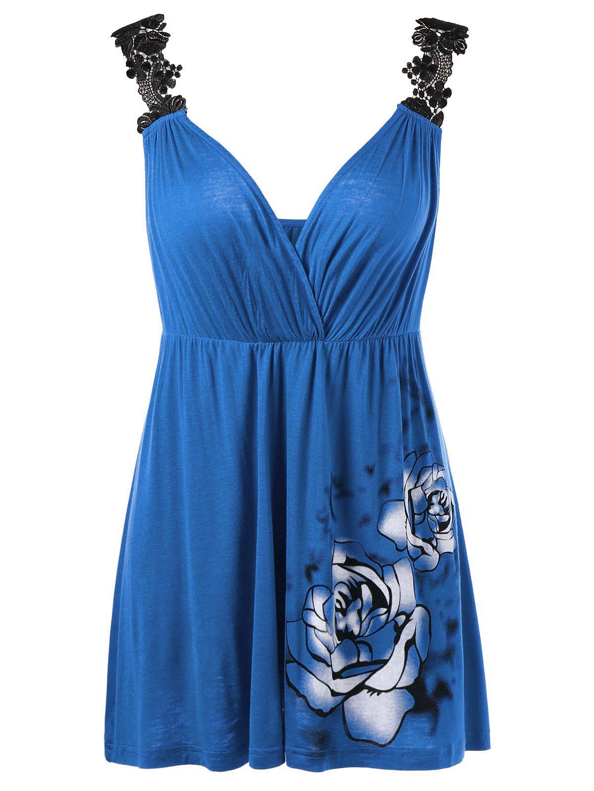 

Lace Shoulder Empire Waist Floral Tank Top, Blue