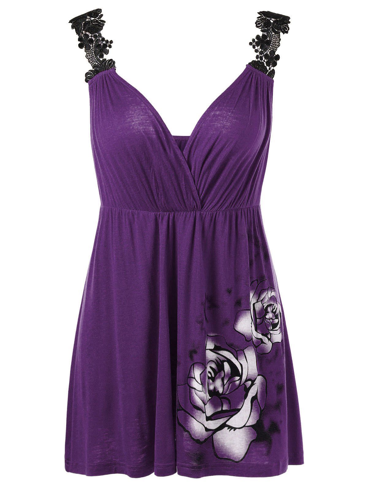 

Lace Shoulder Empire Waist Floral Tank Top, Concord