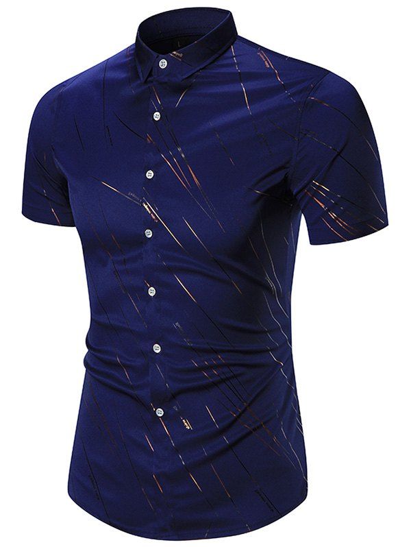 

Short Sleeve Meteor Rain Printed Shirt, Deep blue