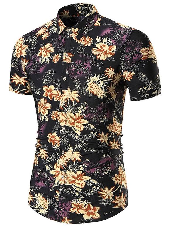 Chemise à imprimé floral à manches courtes - Jaune 4XL