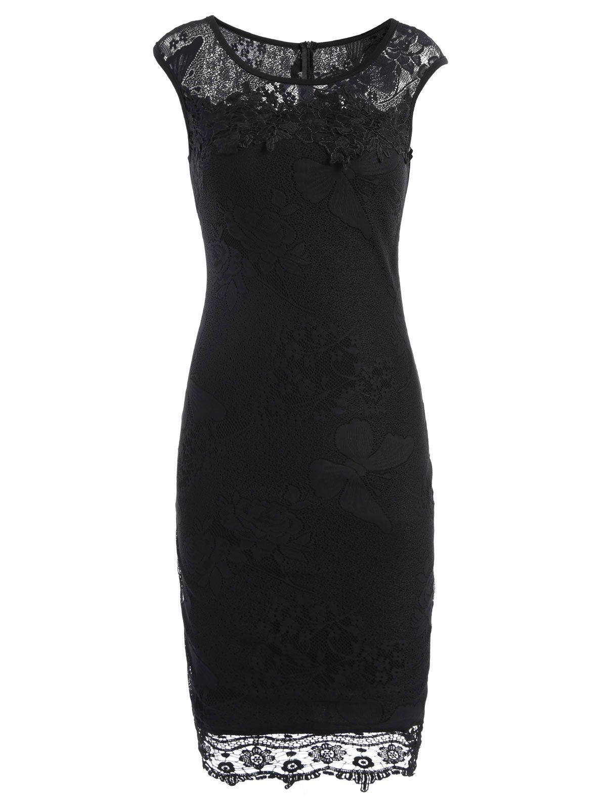 

Lace Trim Sleeveless Fitted Dress, Black