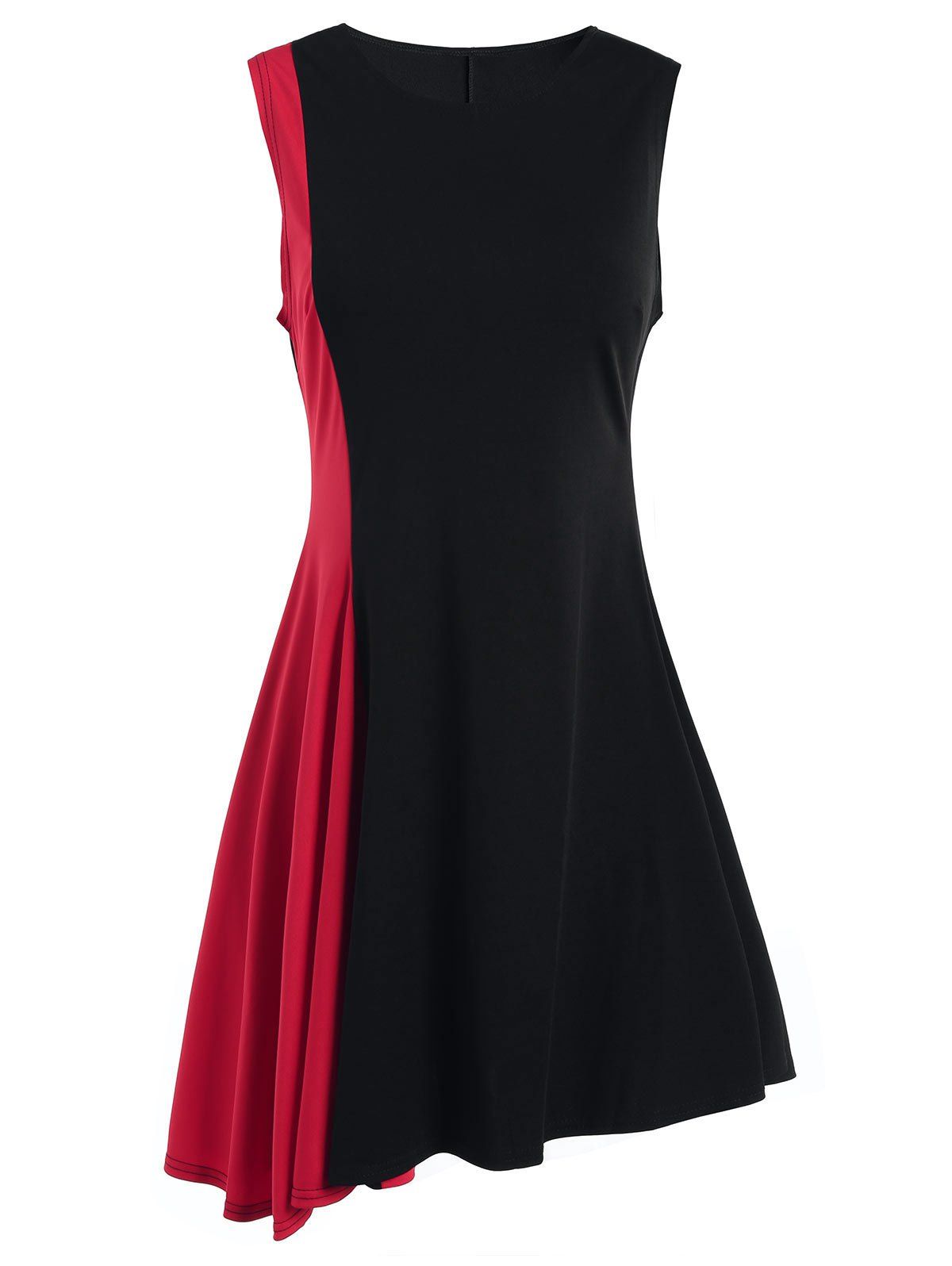 

Two Tone A Line Sleeveless Dress, Red