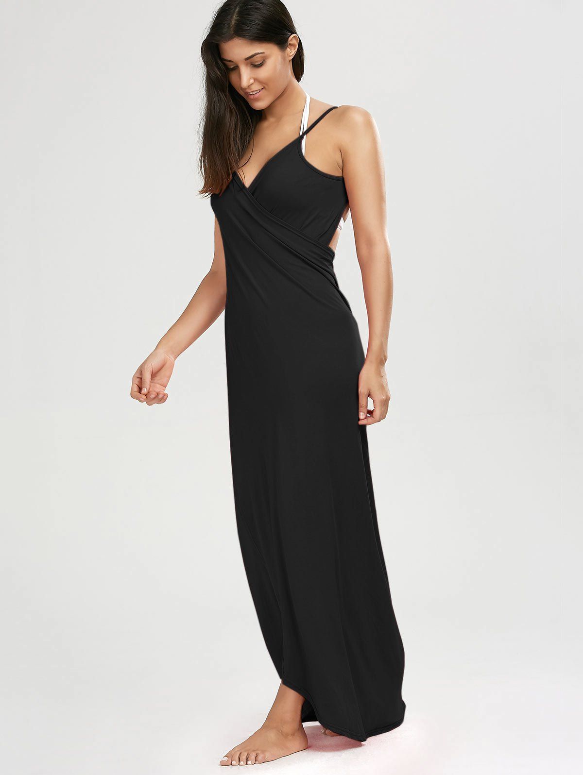 2018 Beach Maxi Wrap Slip Dress BLACK XL In CoverUps Online Store