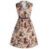 Robe Fleurie Vintage Mi-longue Grande Taille avec Ceinture - Floral 4XL