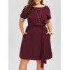 Robe Trapèze Ceinturée Longueur au Genou Grande Taille avec Poches - Rouge vineux 4XL