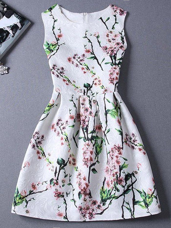 

Floral Print Sleeveless Fit and Flare Dress, White