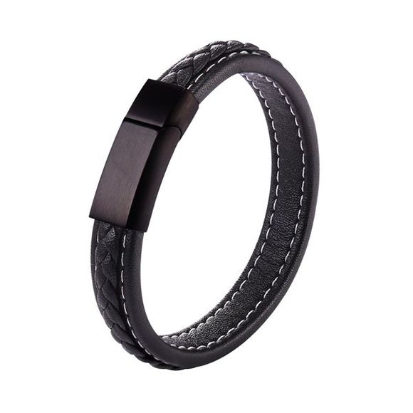 Bracelet Tressé Corde en Similicuir - Noir 