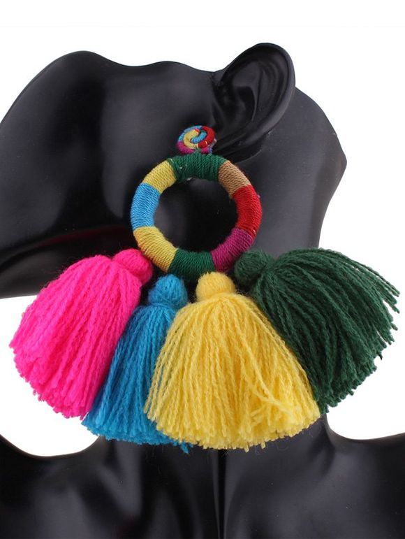 Boucles d'oreilles ethniques avec cercle et frange - multicolorcouleur 