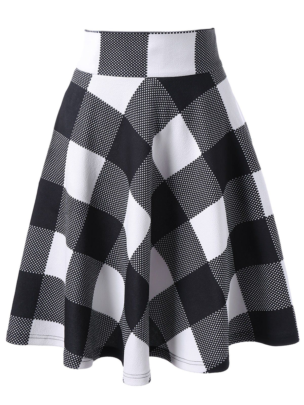 Zippered High Waisted Checked Skirt - WHITE/BLACK XL