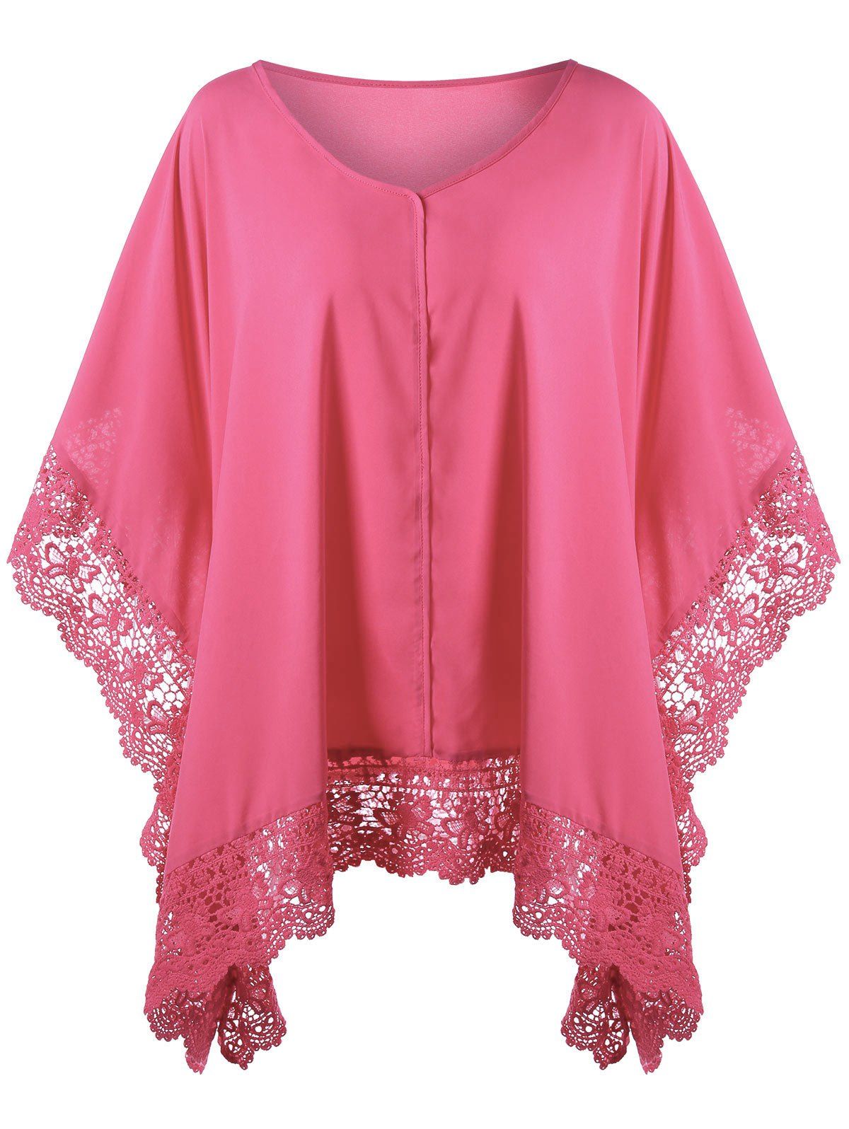 

Plus Size Butterfly Sleeve Lace Hem Blouse, Tutti frutti