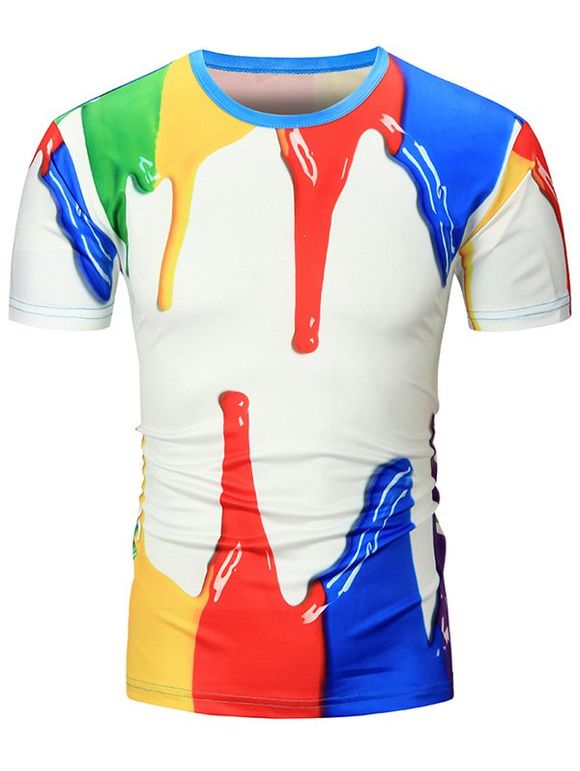 T-shirt imprimé 3D de peinture - multicolore L