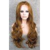 Trendy Fluffy élégant Honey Blonde long ondulé résistant à la chaleur synthétique Lace Front perruque femmes - Brun 
