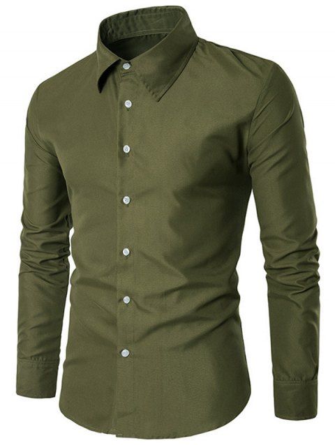 [LIMITED OFFER] 2019 Slim Long Sleeve Button Up Shirt In ARMY GREEN 3XL ...