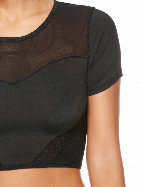 [LIMITED OFFER] 2019 Mesh Panel Cropped T-Shirt In BLACK L | DressLily.com