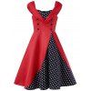 Sweetheart Neck Polka Dot Buttoned Vintage Dress - Rouge M