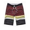 Drawstring Striped Panel Color Block Board Shorts - Rouge vineux 2XL