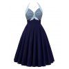 Vintage Halter Pinstripe Insert High Waisted Dress - Bleu Violet 2XL