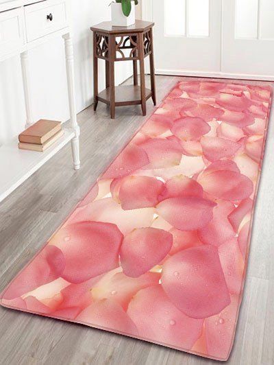 

Water Absorption Flannel Bathroom Rug with Petals Print, Pink