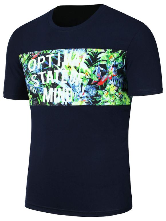 T-shirt à Motif Floral Tropical - Cadetblue XL