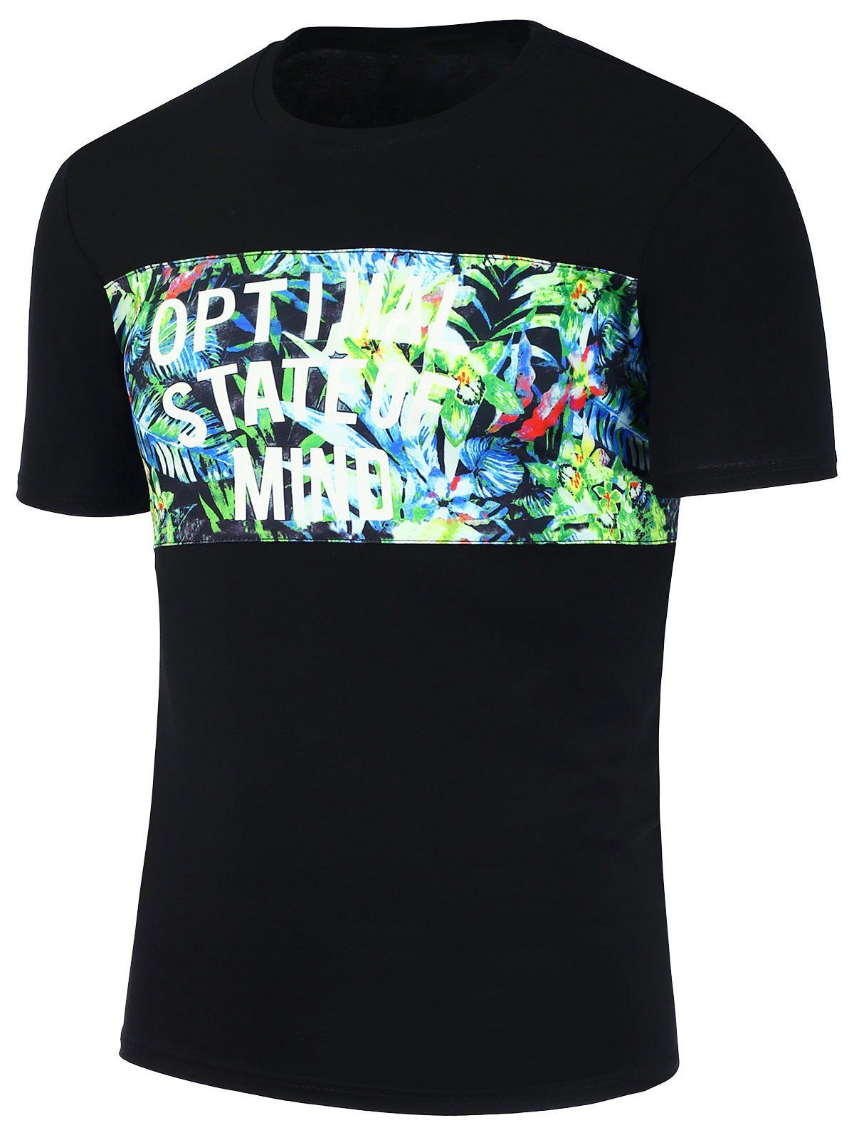 

Crew Neck Tropical Floral Graphic T-Shirt, Black