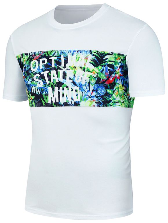 T-shirt à Motif Floral Tropical - Blanc XL