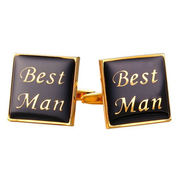 

Alloy Embellished Engraved Best Man Cufflinks, Golden