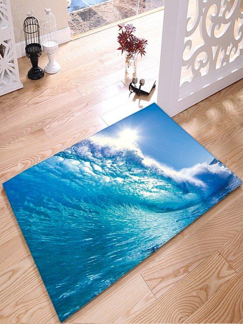 

Surfing Print Water Absorption Flannel Skidproof Bathroom Rug, Sky blue