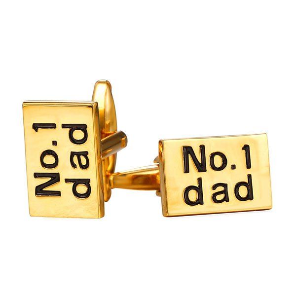 

Alloy Rectangle Engraved Dad Cufflinks, Golden