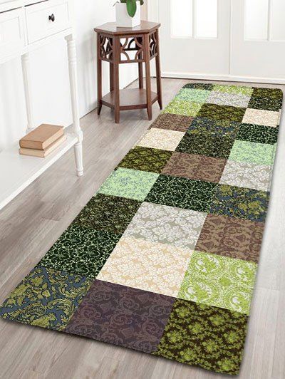 

Plaid Printed Skidproof Flannel Bathroom Rug, Colormix