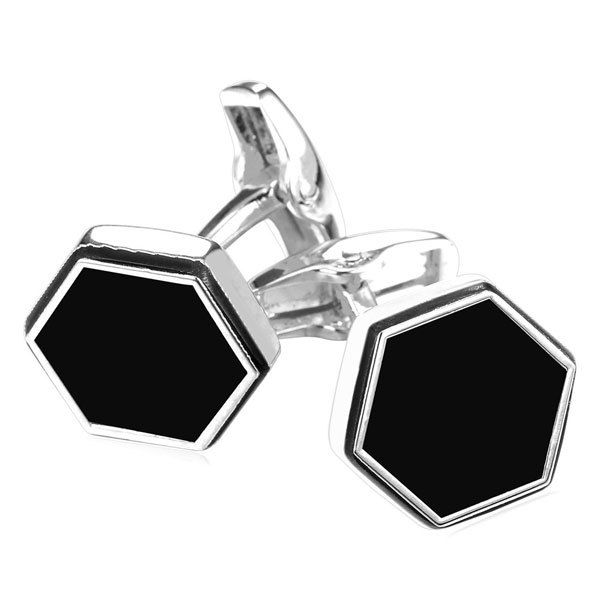 

Hexagon Geometric Alloy Cufflinks, Silver white