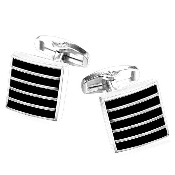 

Alloy Embellished Geometric Strip Cufflinks, Silver white