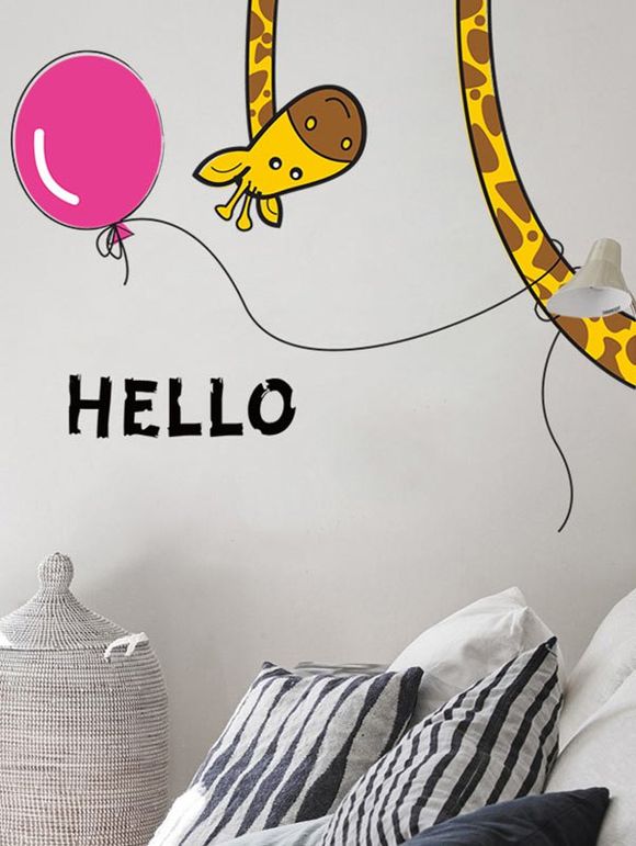 Cartoon Giraffe Sticker mural détachable pour chambre à coucher - multicolore 30*60CM