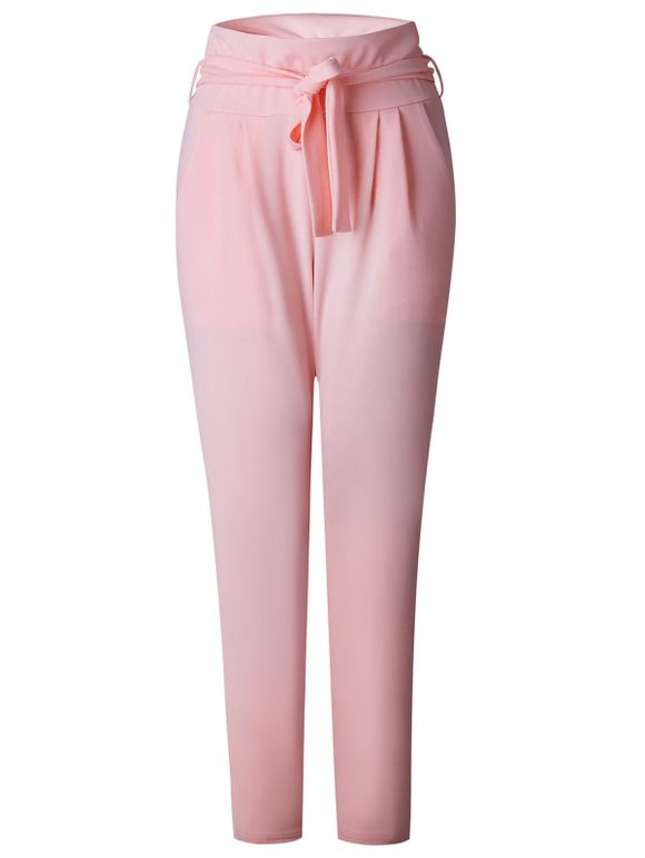 Pantalon Skinny à Taille Attachée - Rose XL