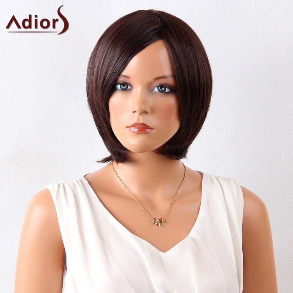 

Adiors Side Bang Short Straight Bob Synthetic Wig, Maroon