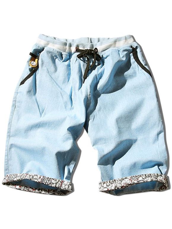 Shorts de poche à cordon de contraste - Bleu clair 3XL