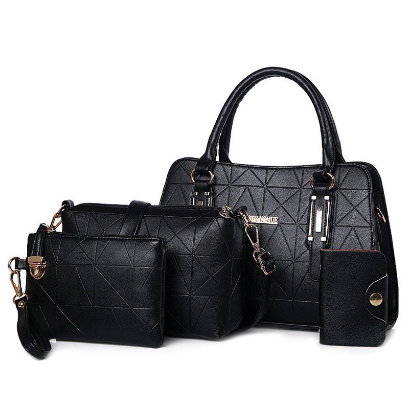 

4 Pieces Geometric Pattern Handbag Set, Black