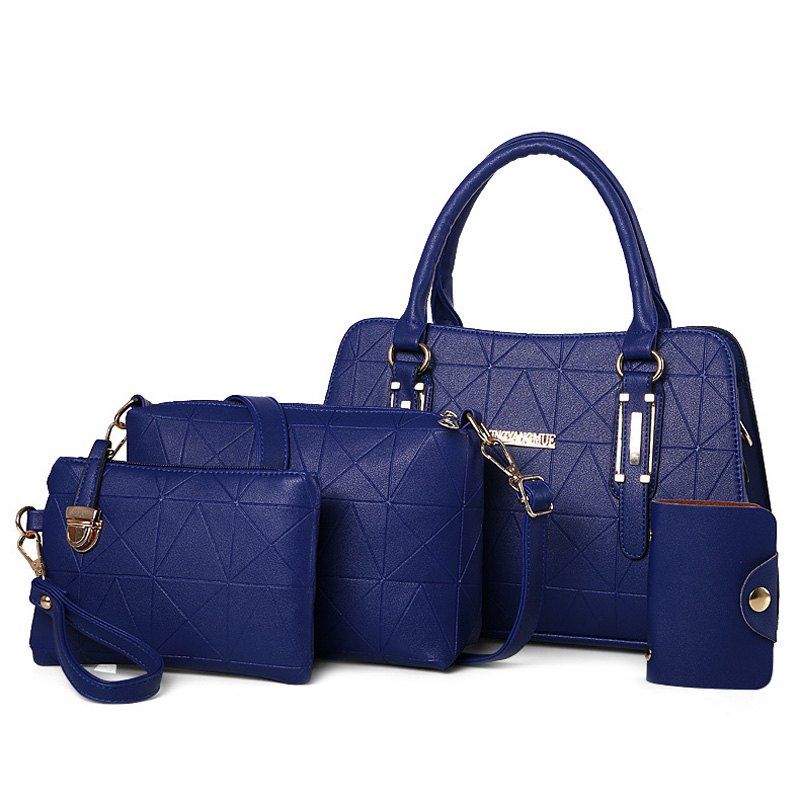 

4 Pieces Geometric Pattern Handbag Set, Blue