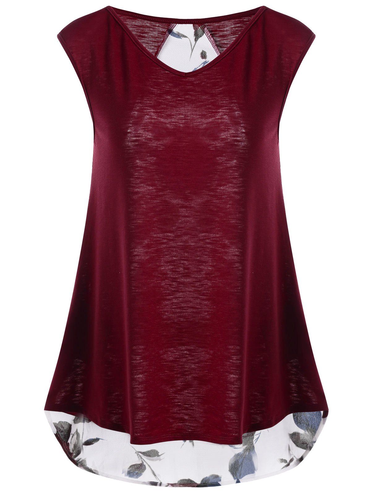 High Low Hem Floral T-Shirt, WINE RED, XL in Tees & T-Shirts ...