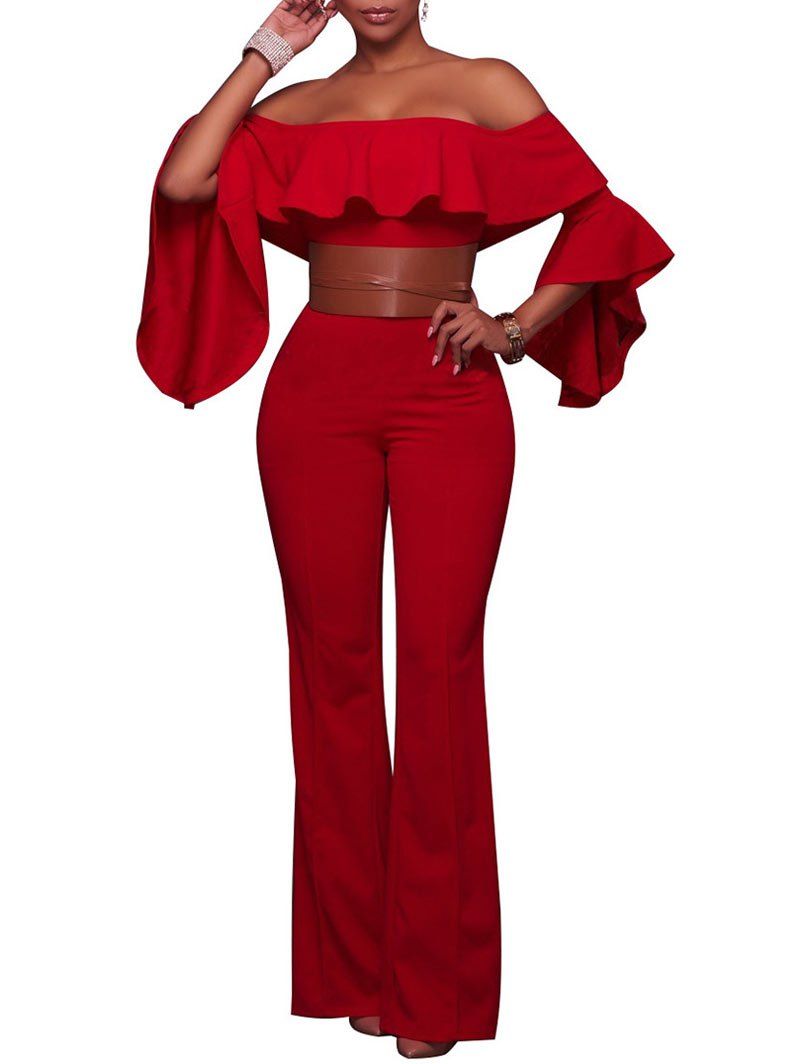 red palazzo jumpsuit