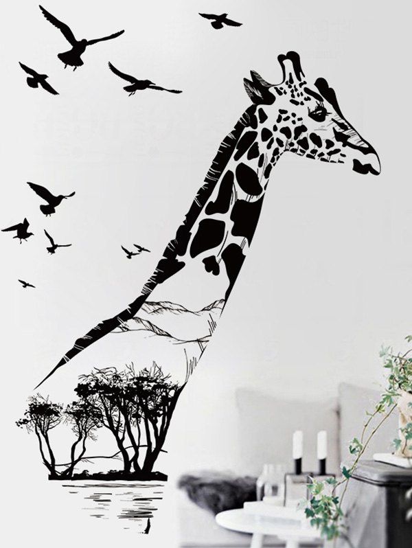 

Giraffe Animal Vinyl Removable Bedroom Wall Sticker, Black
