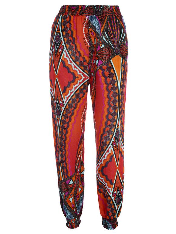 Pantalons imprimés tribaux à haute taille avec poches - Tangerine 2XL