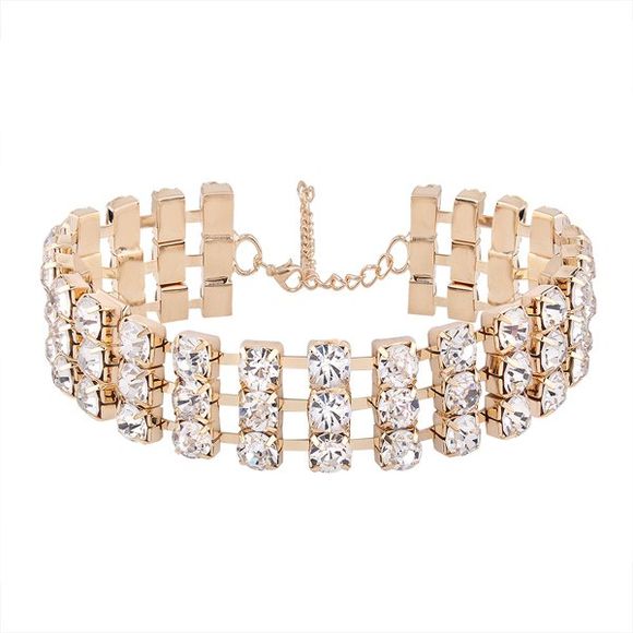 Collier Multi-Couches Strass en Alliage - d'or 