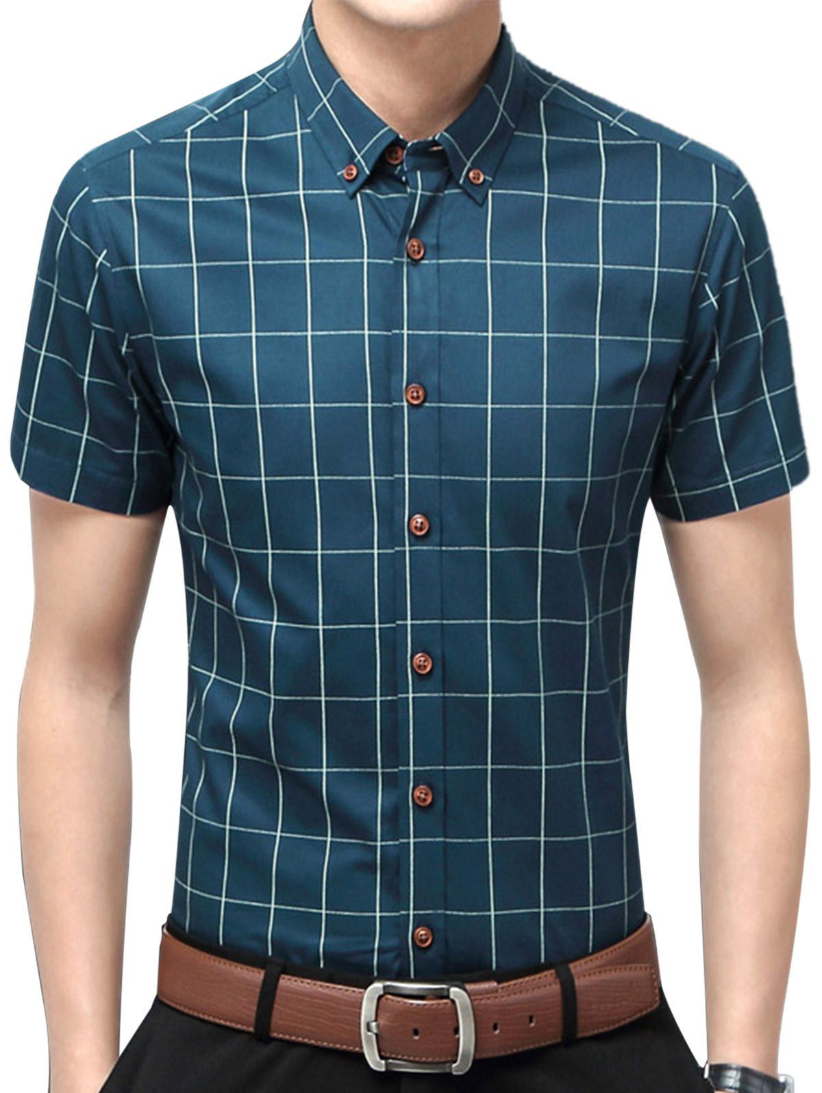 

Slim Fit Short Sleeve Checkered Shirt, Lake blue