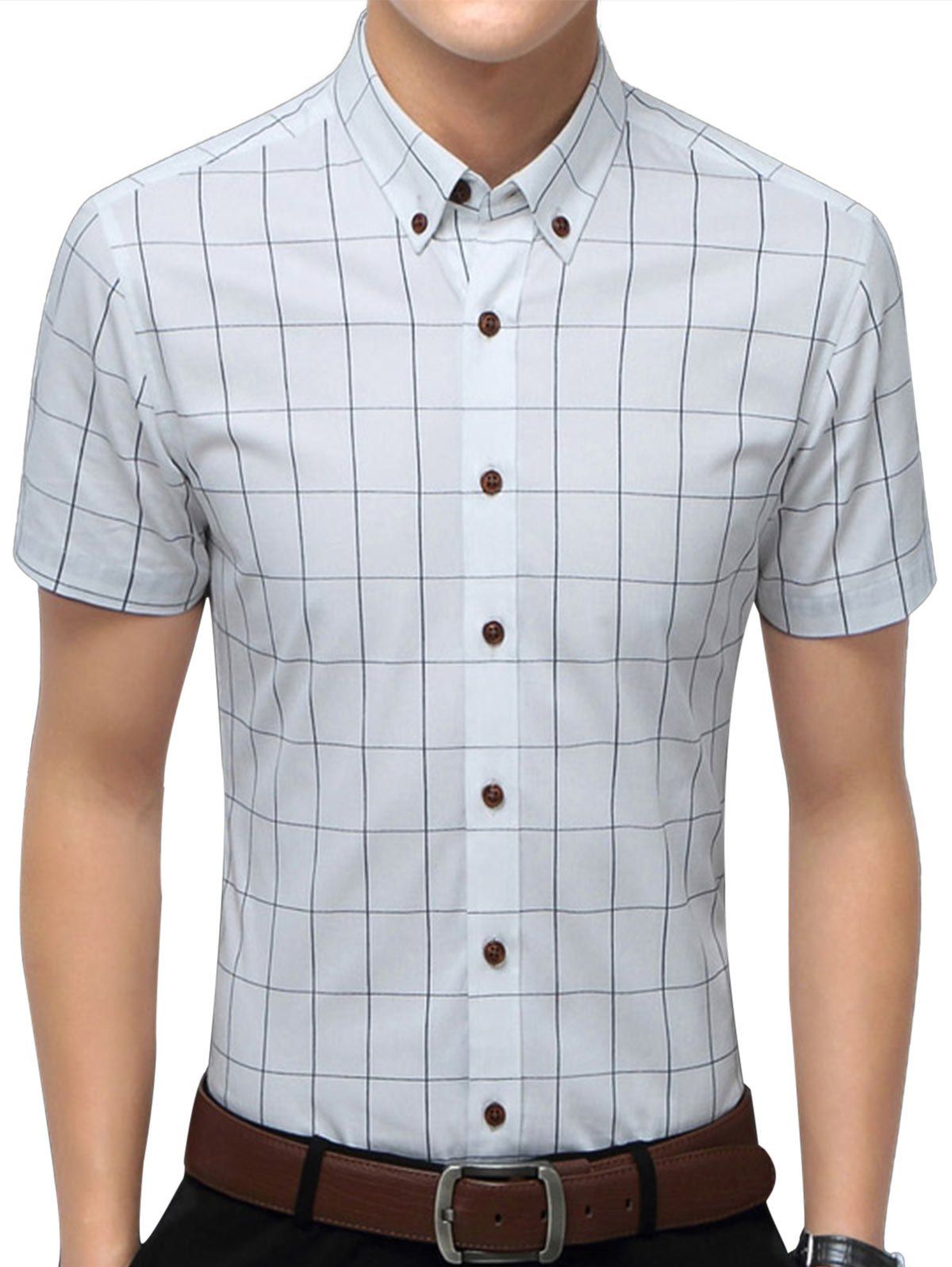 [37% OFF] 2021 Slim Fit Short Sleeve Checkered Shirt In WHITE | DressLily