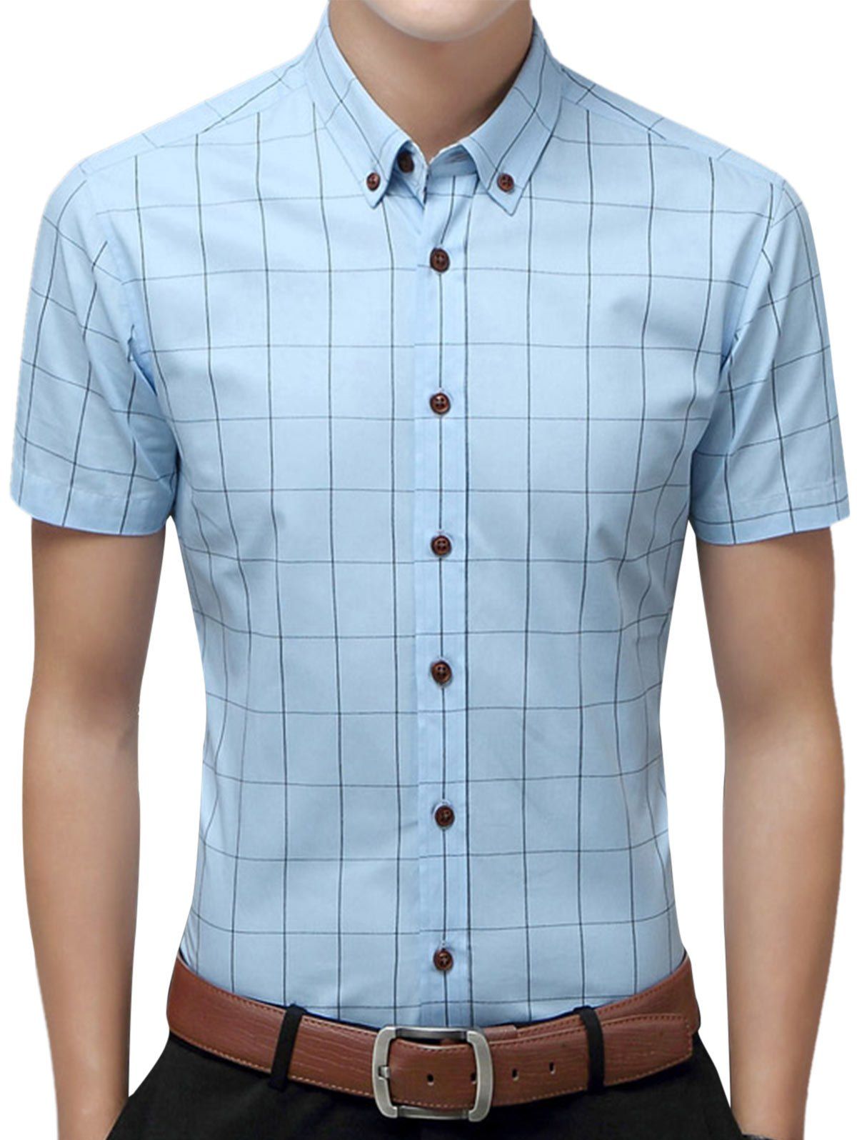 

Slim Fit Short Sleeve Checkered Shirt, Light blue