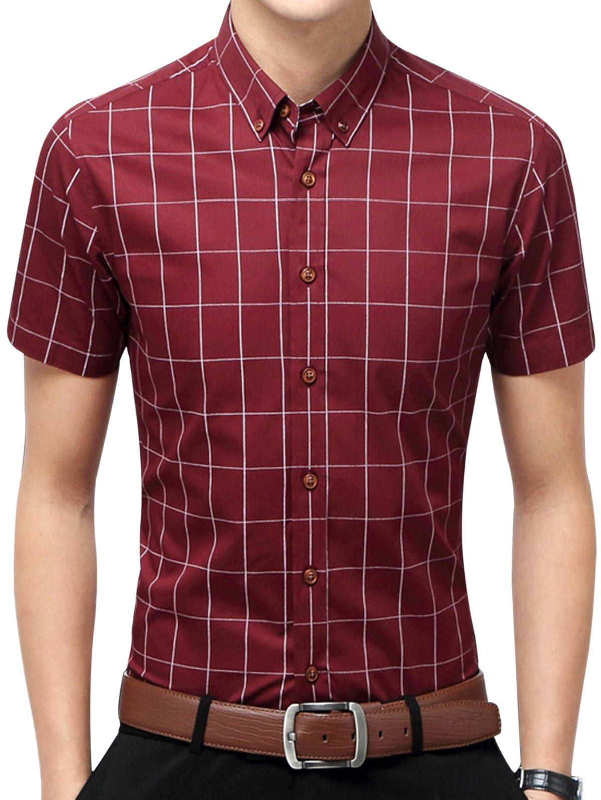 

Slim Fit Short Sleeve Checkered Shirt, Wine red