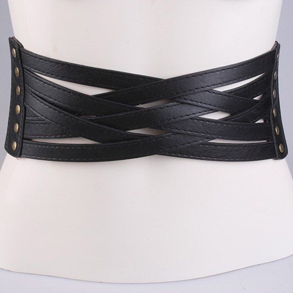 Artificial Leather Cross Bandage Elastic Corset Belt -  