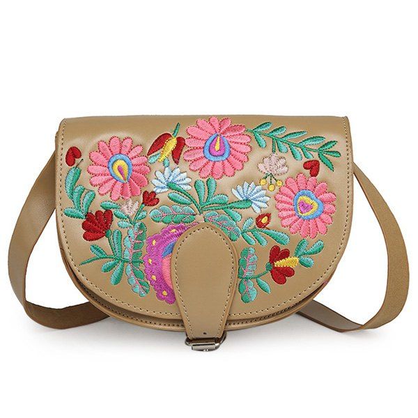 

Floral Embroidered Saddle Bag, Khaki