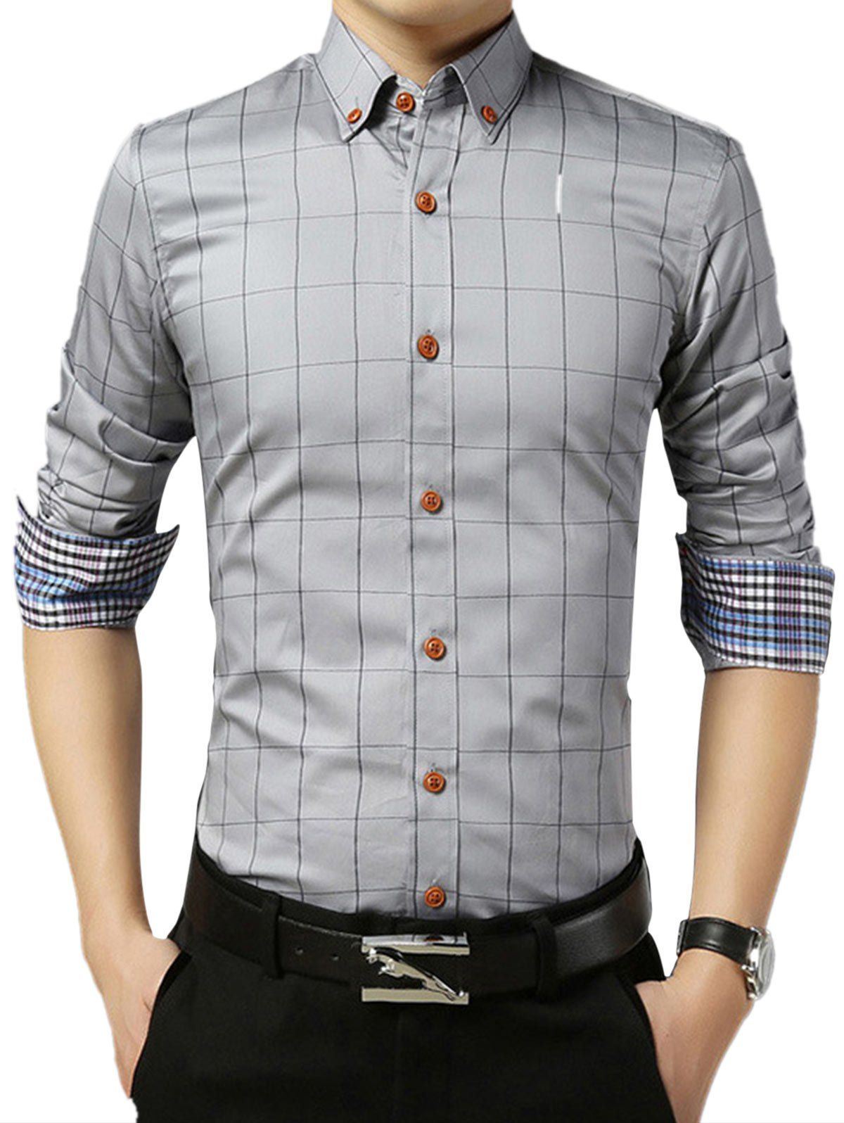 

Grid Check Slim Long Sleeve Shirt, Gray